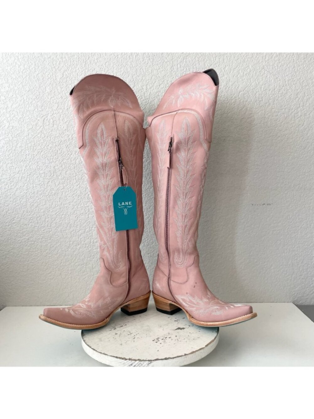 Lane LEXINGTON Over the Knee Womens Cowboy Boots 9 Blush Pink Western Cowgirl - Picture 9 of 12